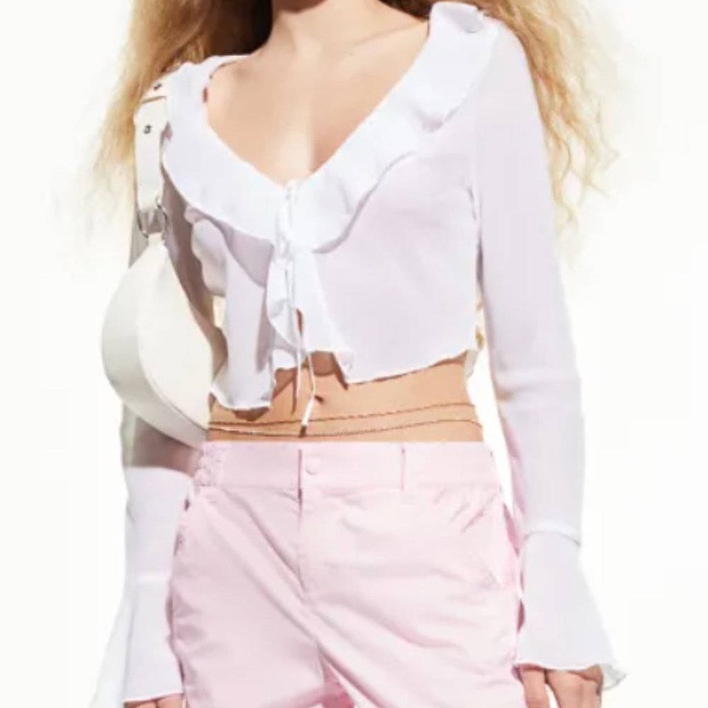 Flounce-trimmed Chiffon Blouse